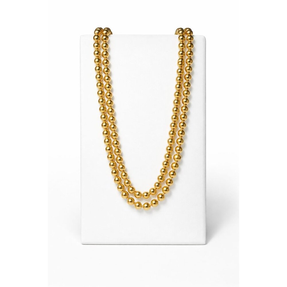 Vintage Japan 29" Gold-Tone Double Strand Bead Necklace Adjustable Clasp